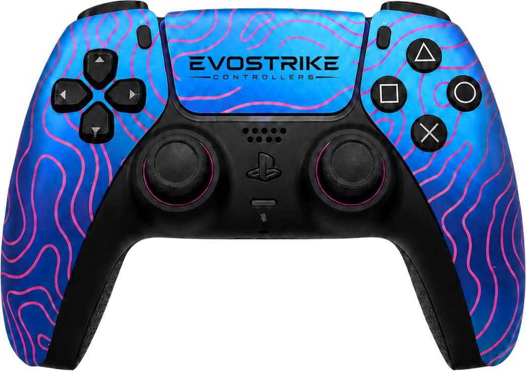 Manette custom EvoStrike motif damas topographique bleu