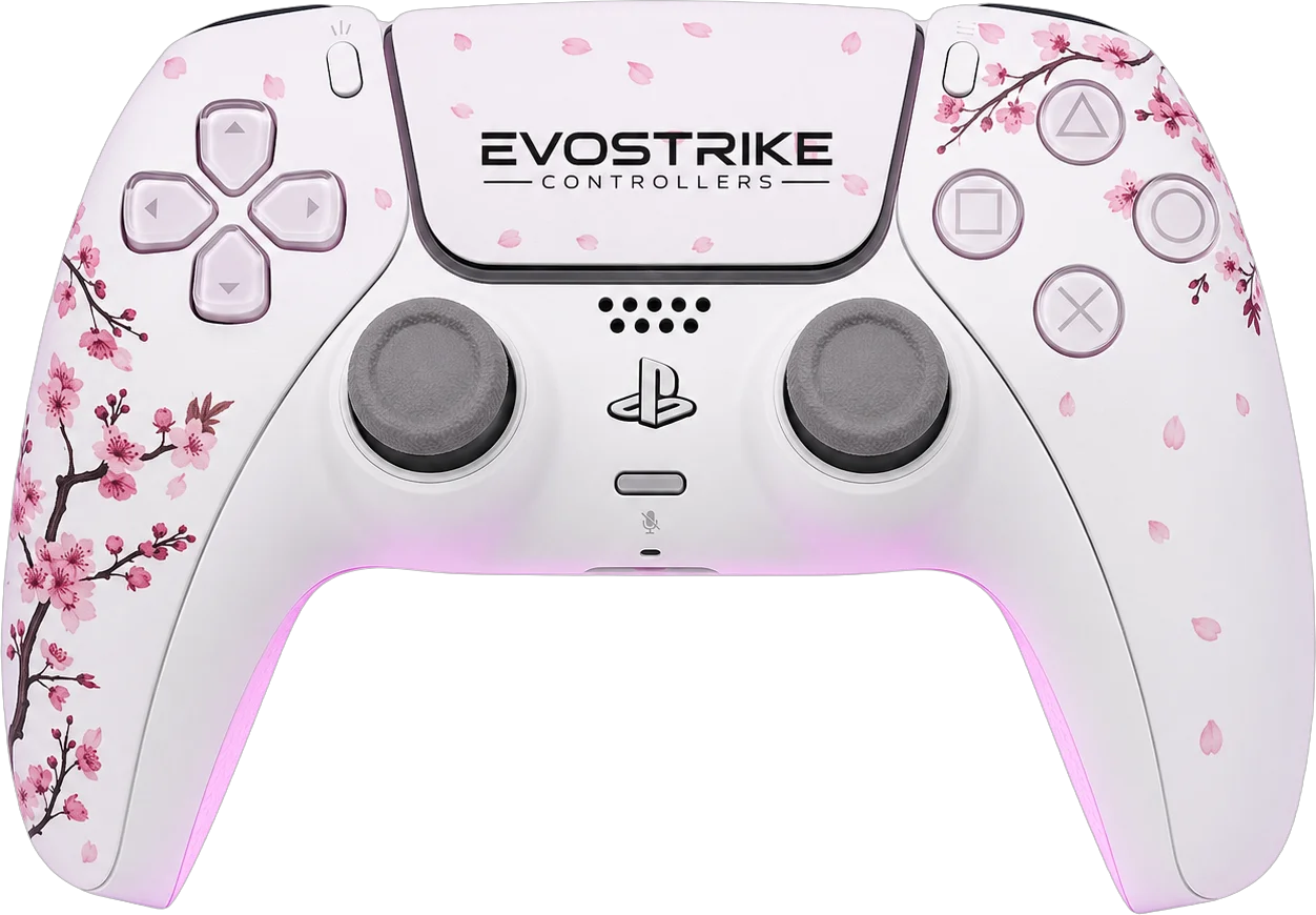 Manette custom EvoStrike blanche à fleurs de cerisier
