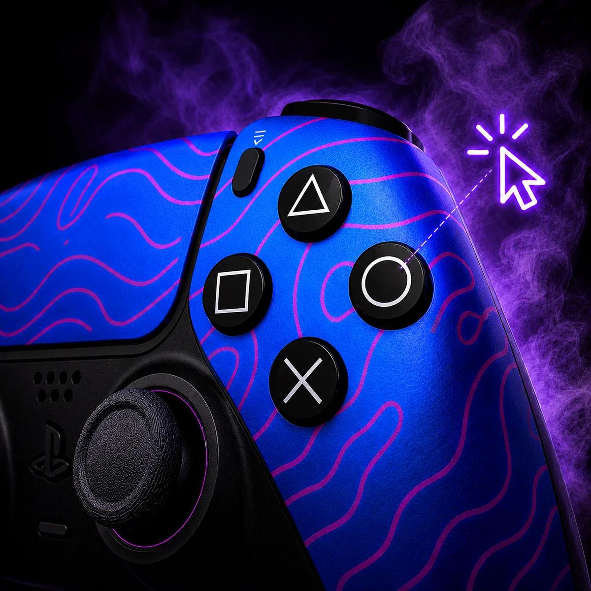 Boutons d'action montés sur switchs de souris, manette EvoStrike bleue topographique